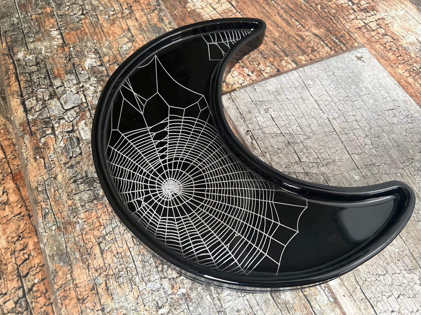 Crescent Moon Shaped Tray with Spiderweb