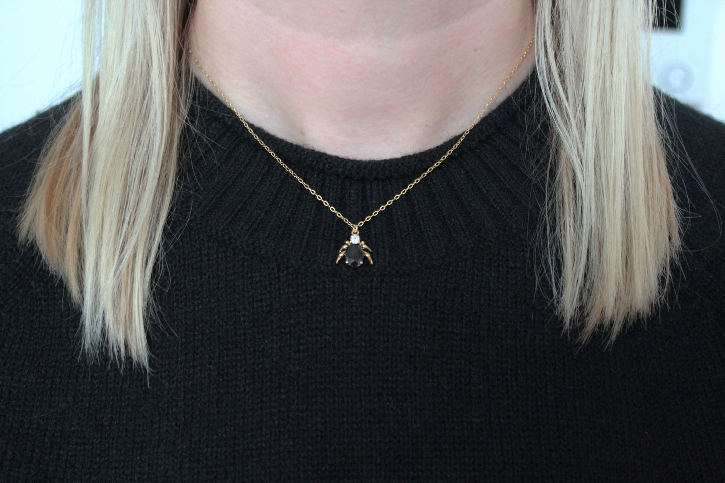 Cubic Zirconia Spider Necklace in Gold