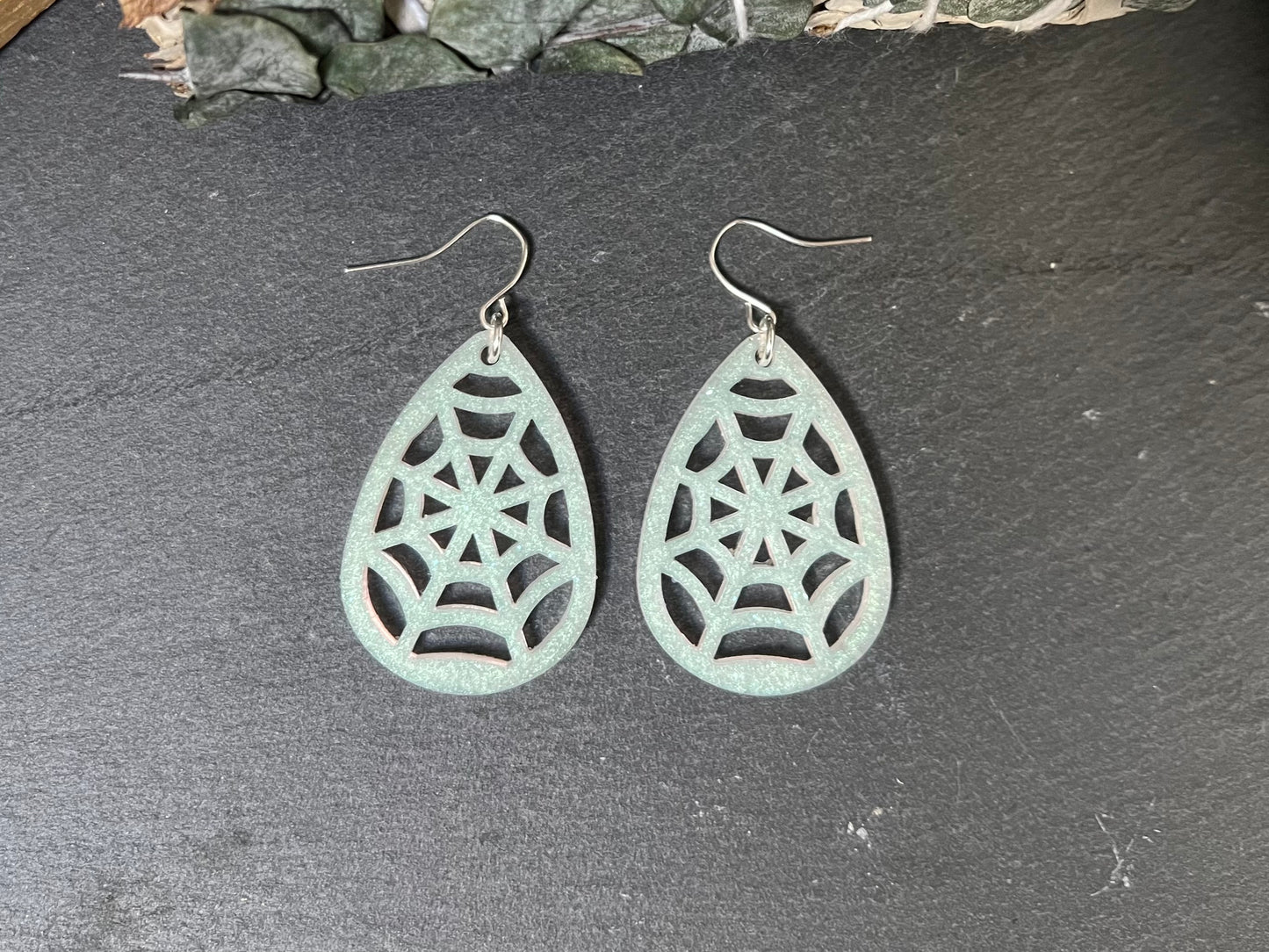Spiderweb Drop Earrings in Ghost Green