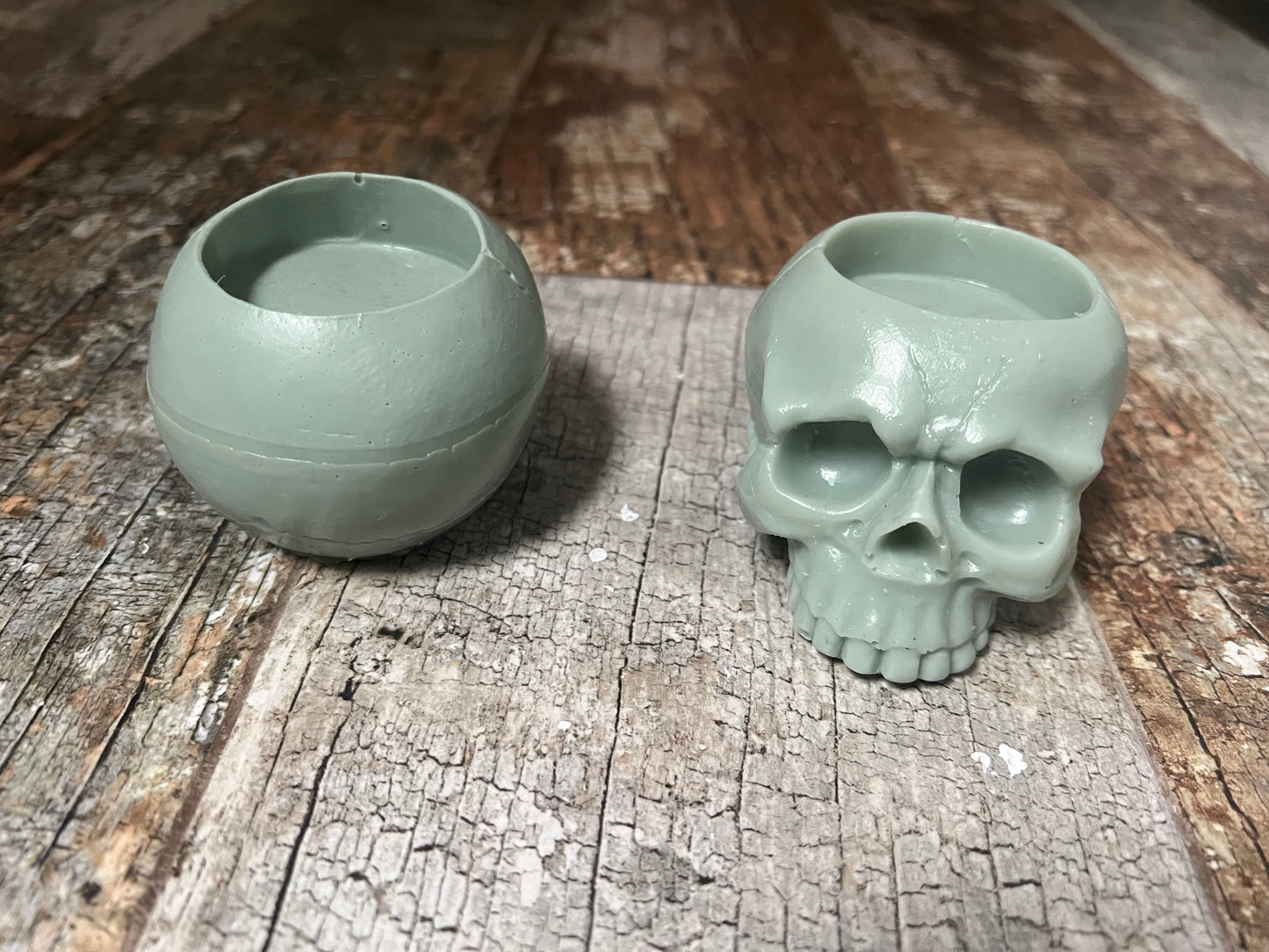 Skull Shaped Tealight Candle Holders - Sage Green