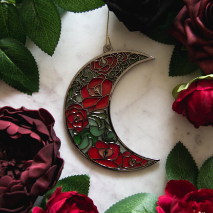 Moon Roses Witchy Christmas Ornament