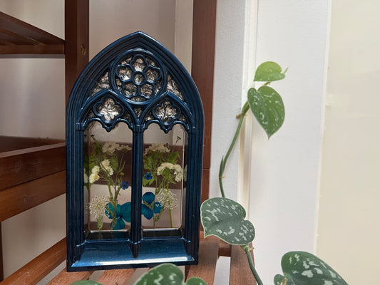 Cathedral Window Mini Shelf - Navy and Silver with Blue and White Florals