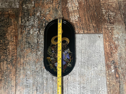 Black Tray with Gold Snake Design and Pressed Flowers