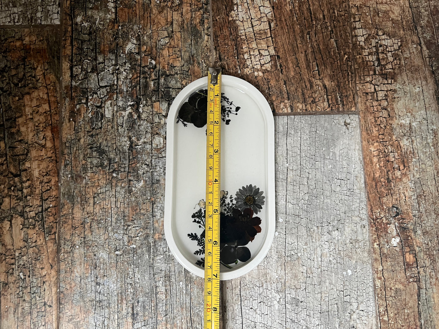 White Tray with Pressed Black Flowers