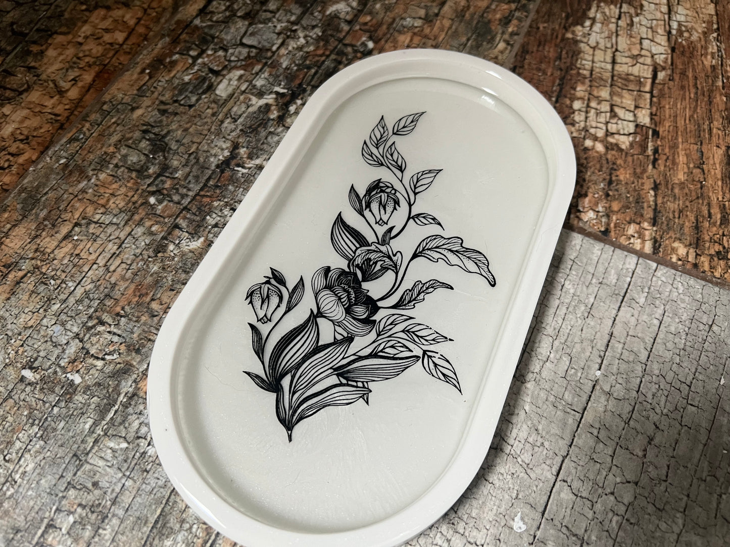 White Tray with Black Floral Design