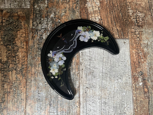 Crescent Moon Shaped Tray - Black with Calleta Moth