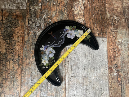 Crescent Moon Shaped Tray - Black with Calleta Moth