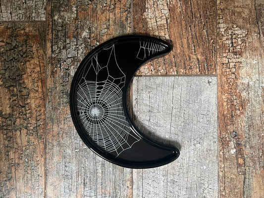 Crescent Moon Shaped Tray with Spiderweb