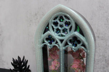 Cathedral Window Mini Shelf - Ghost Green and Black with Pink Florals