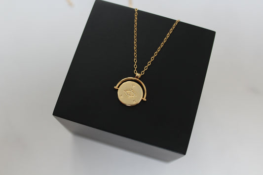 Evil Eye Spinner Necklace in Gold