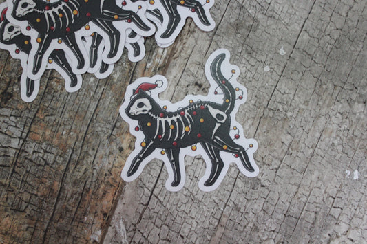 Holiday Skeleton Black Cat Vinyl Sticker