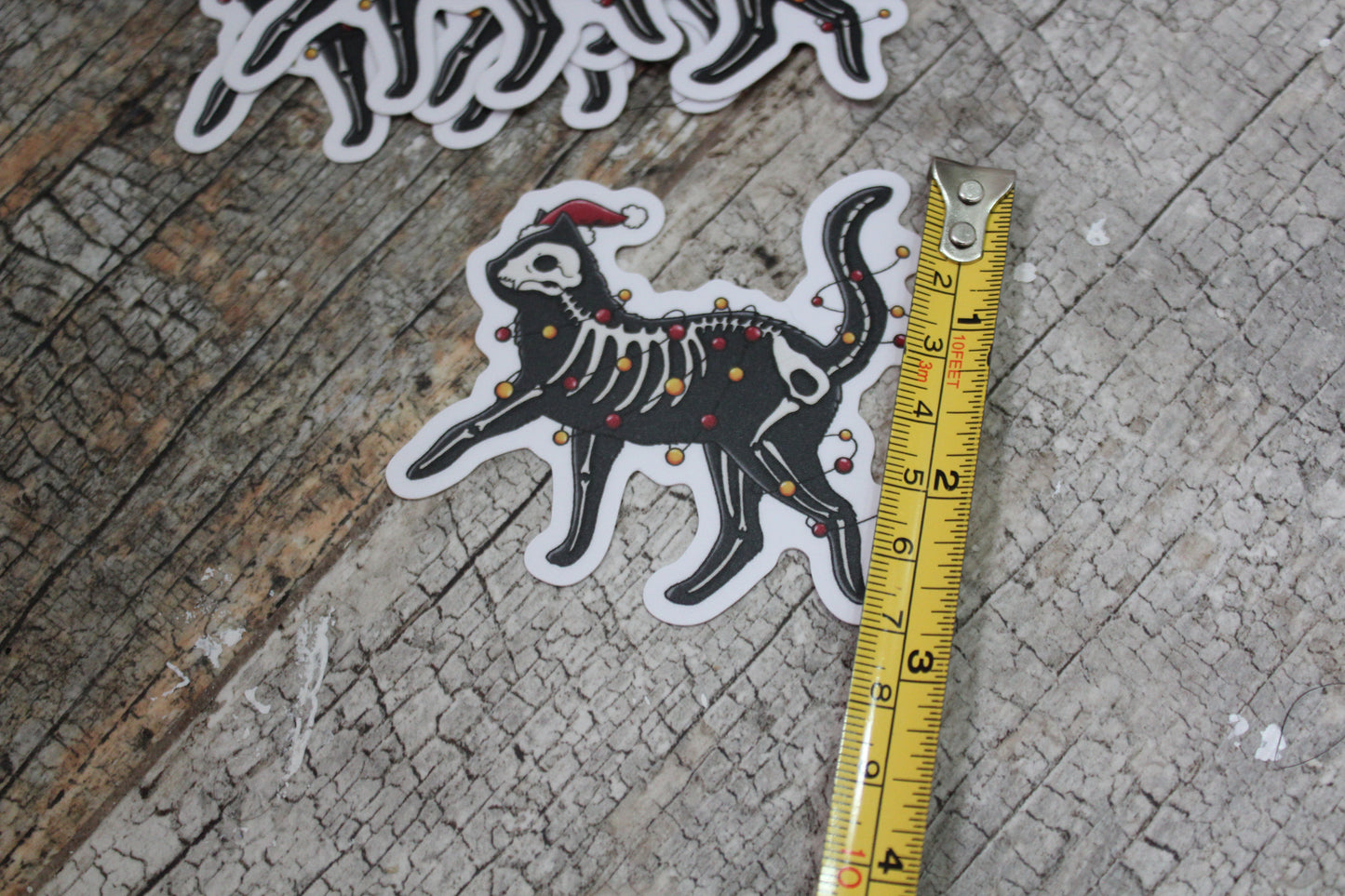 Holiday Skeleton Black Cat Vinyl Sticker