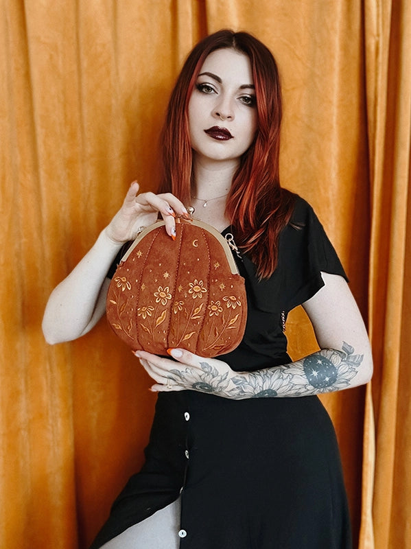 Embroidered Velvet Pumpkin Purse