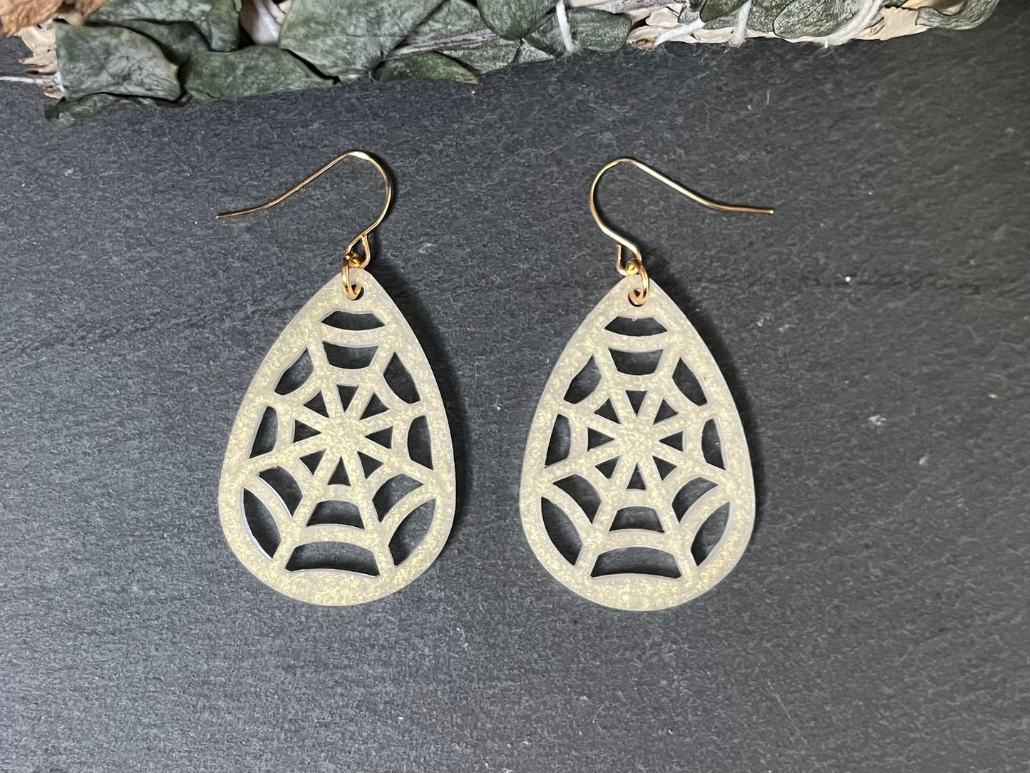 Spiderweb Drop Earrings in Ghost Gold