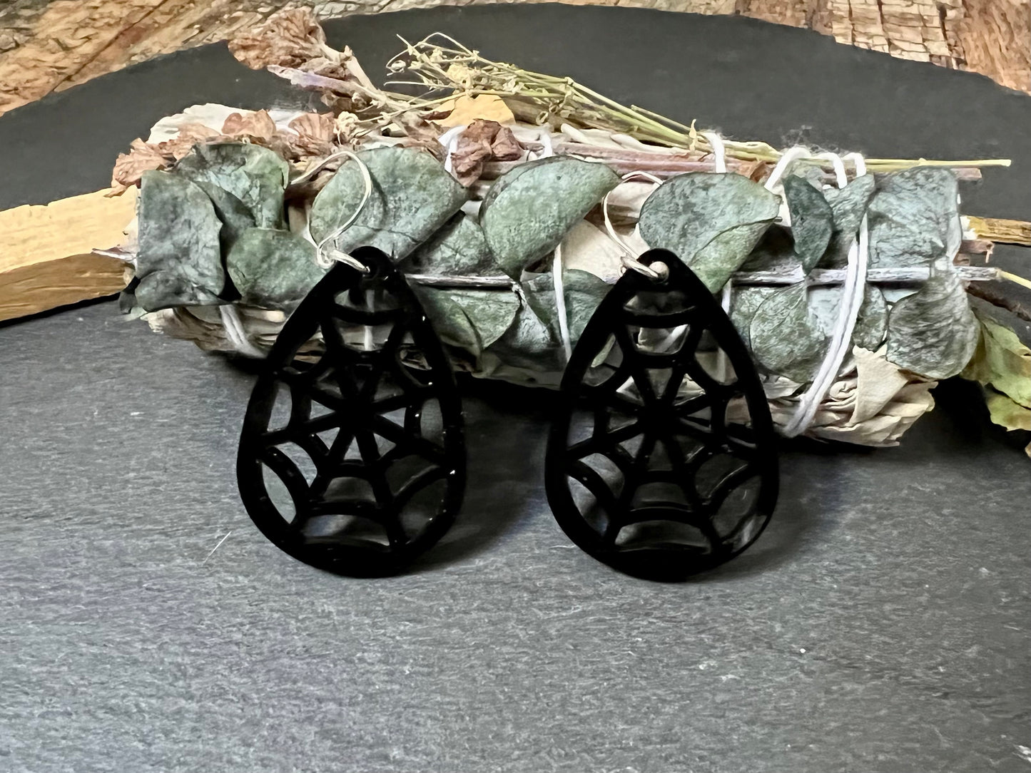 Spiderweb Drop Earrings in Black