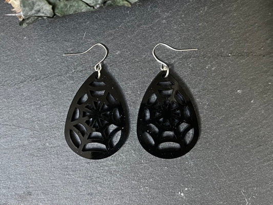 Spiderweb Drop Earrings in Black