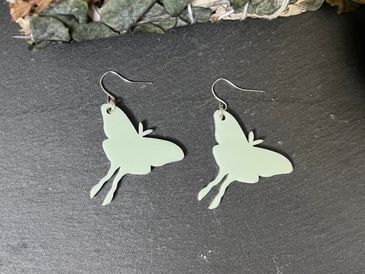 Luna Moth Drop Earrings in Sage Green