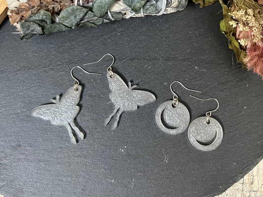 Luna Moth & Crescent Moon Drop Earrings Set in Silver