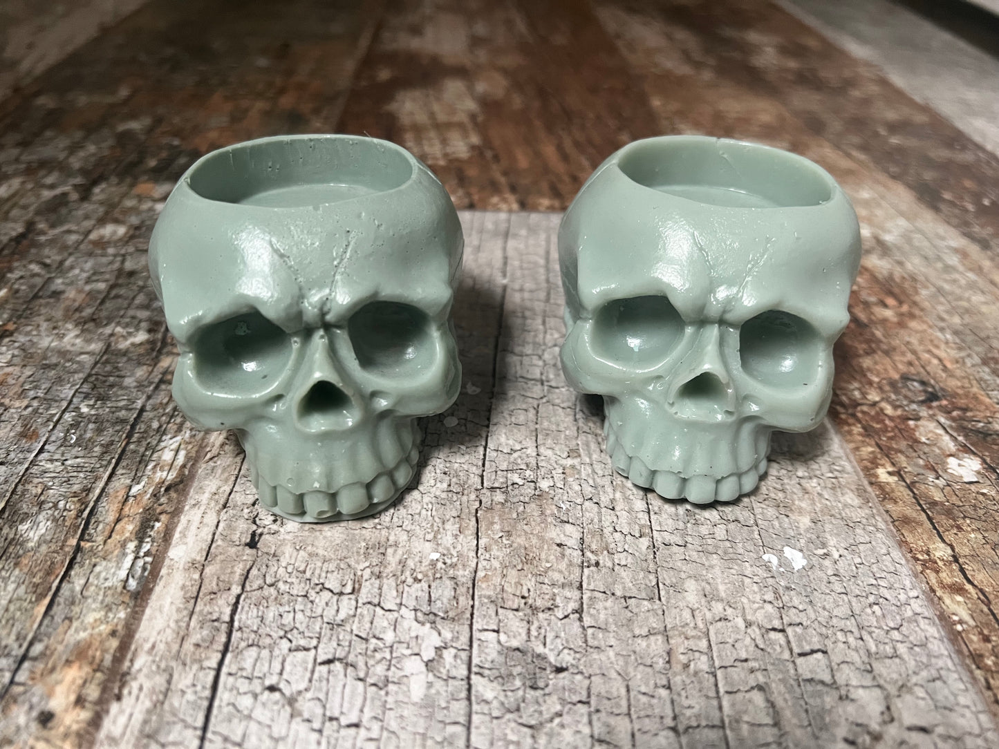 Skull Shaped Tealight Candle Holders - Sage Green